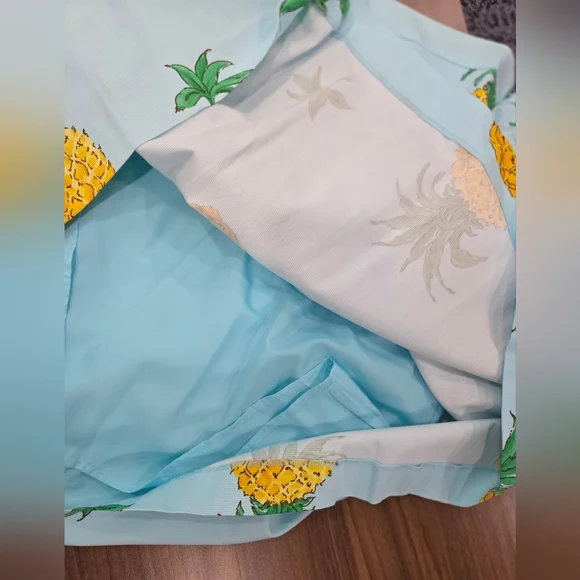 Talbots Pineapple Print Pleated Skirt Fit & Flare Teal Yellow Tropical size 12P - Picture 6 of 9